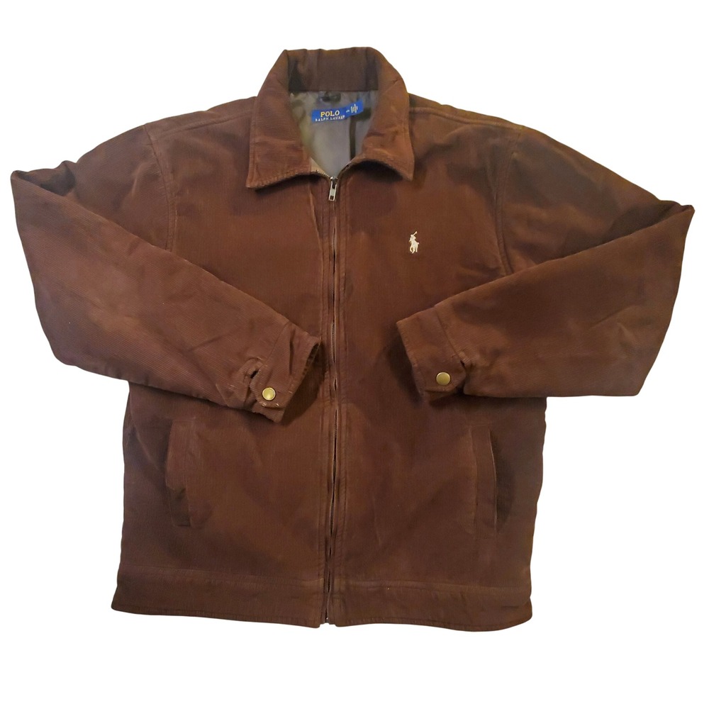 Polo Ralph Lauren Mens XXL Brown Corduroy Harrington Bomber Jacket Zip Up Pony